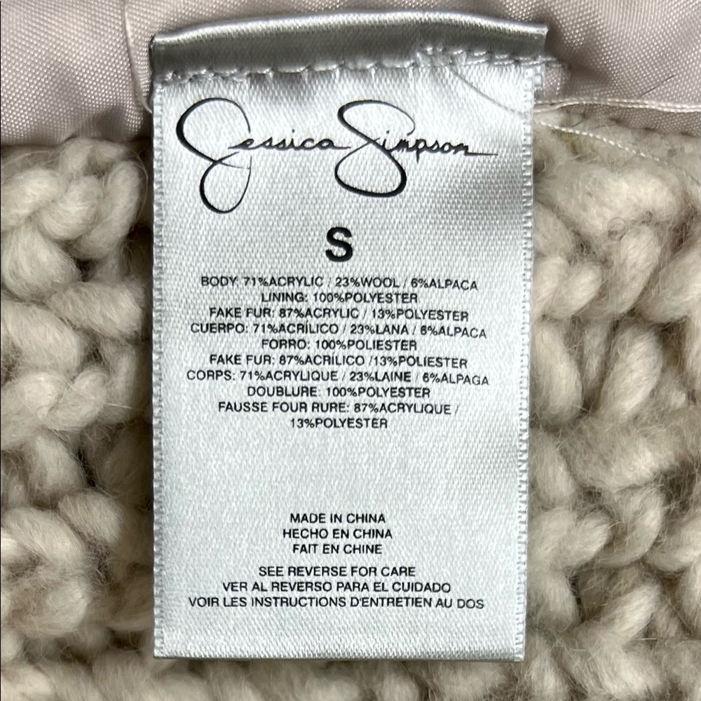 Jessica Simpson faux fur and knit vest, cream color, size small, and worn once - Picture 3 of 4